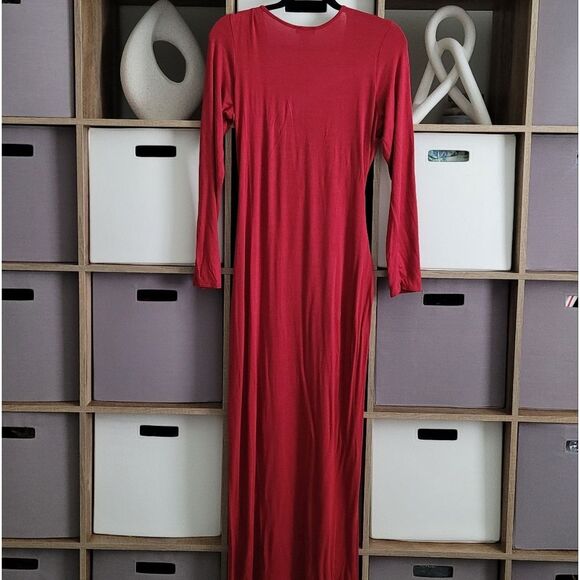 Venus Red Long Sleeve Draped Maxi Dress Size L - Picture 12 of 14